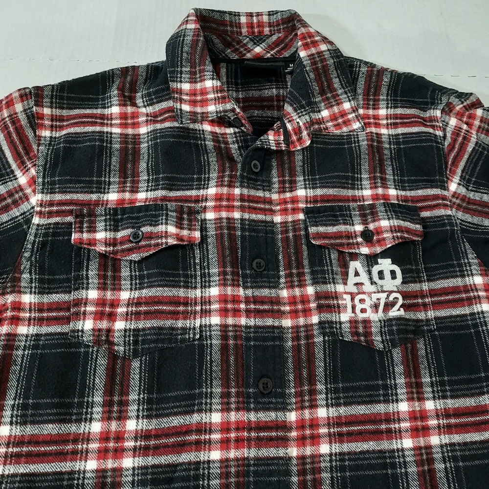 Burnside Plaid Roll-Tab LS Flannel Shirt Alpha Phi 1872 Mens Medium Runs Small